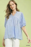 Umgee Textured Lace Trim V-Neck Boho Blouse