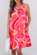 Abstract Floral Print Sleeveless Shift Mini Dress