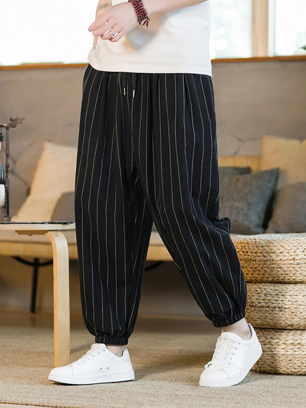 Men's Plus Size Striped Wide Leg Joggers