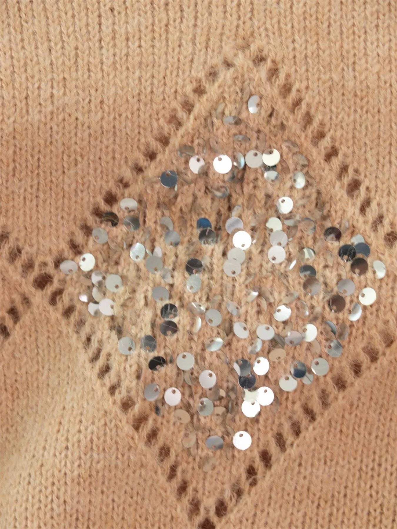 Sequined Diamond Pattern Oversized Sweater