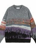 Men's Striped Fringe Round Neck Knit Sweater