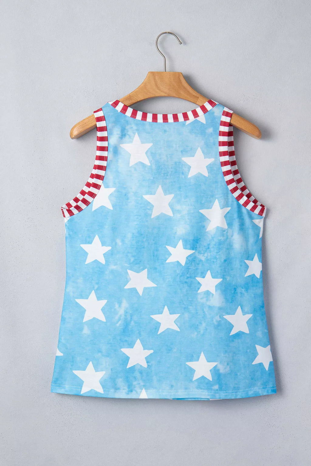 Tie Dye Star Print Striped Trim Round Neck Casual Tank Top
