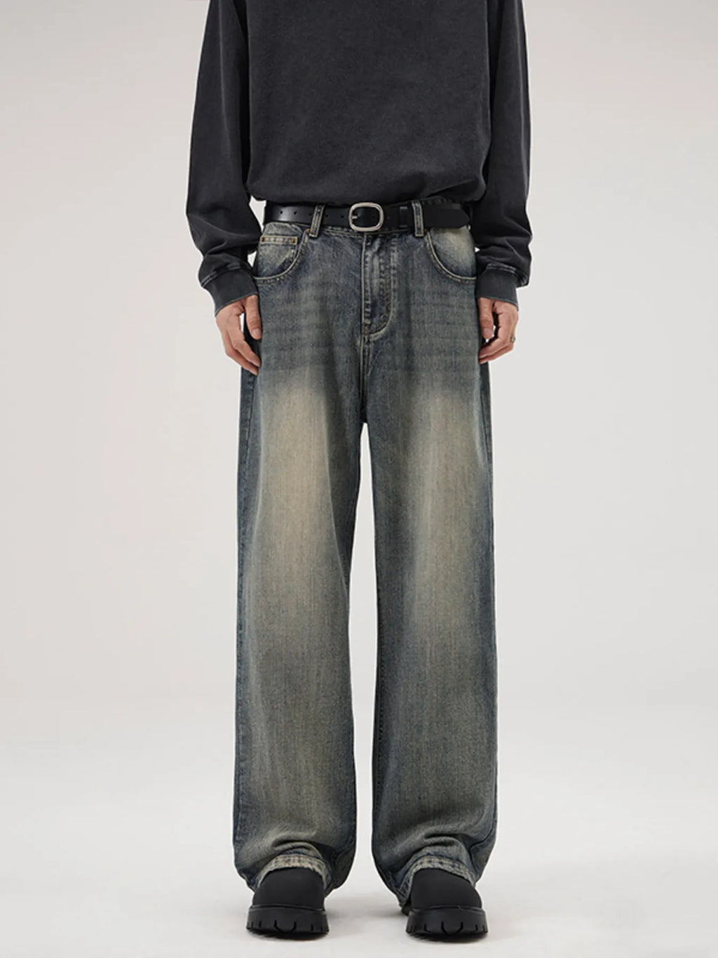 Men's Full Size Washed Wide Leg Relaxed Fit Jeans Plus Size