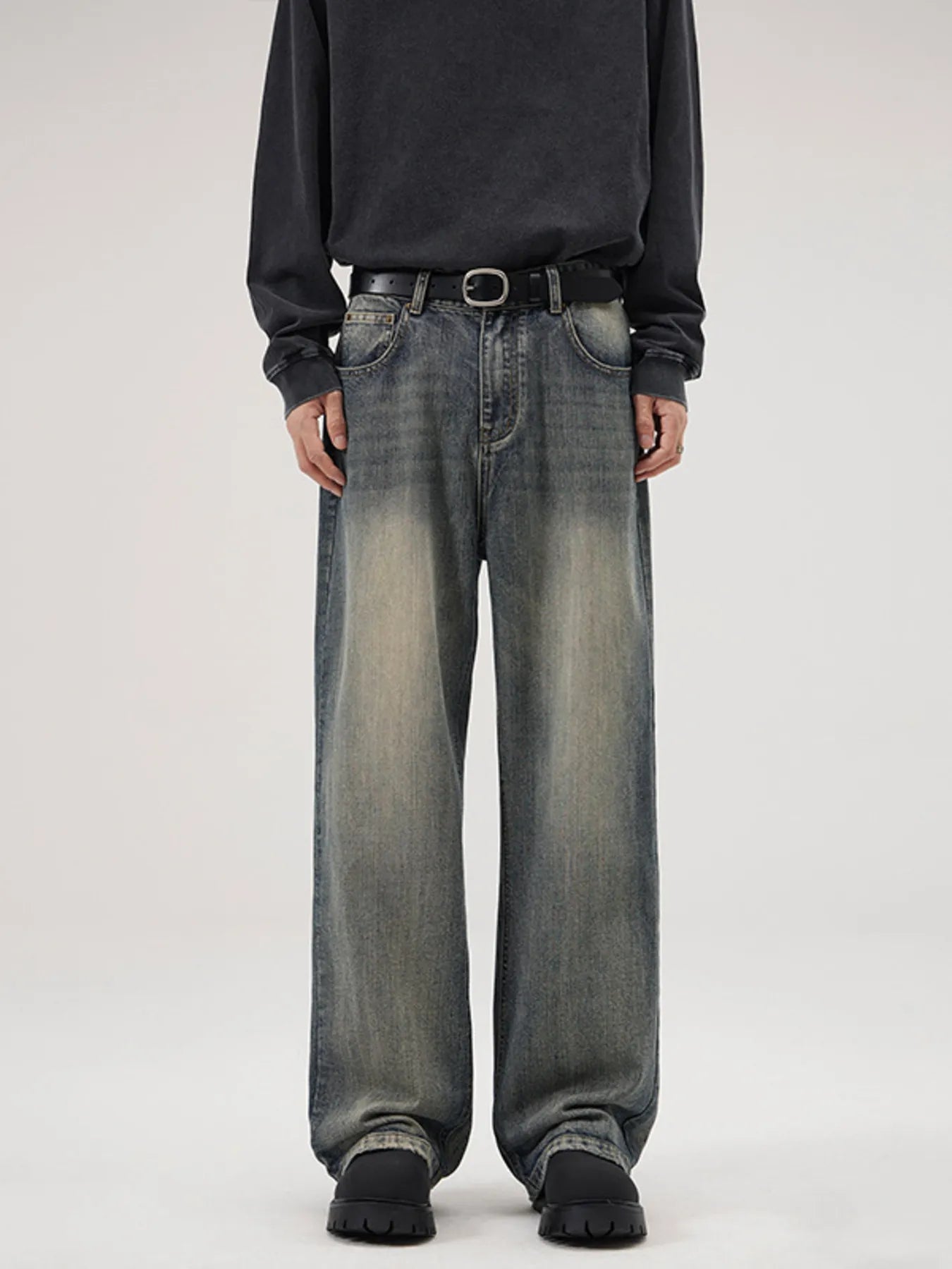 Men's Full Size Washed Wide Leg Relaxed Fit Jeans Plus Size