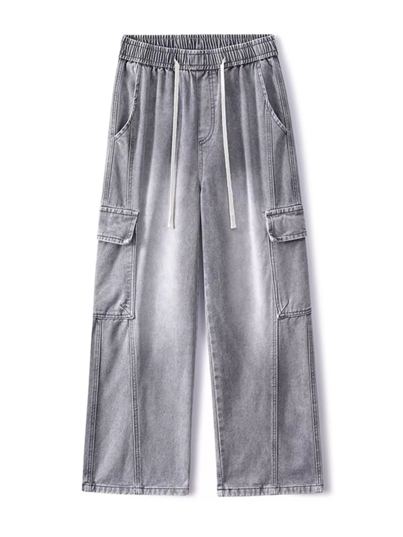 Men's Plus Size Wash Wide Leg Cargo Jeans