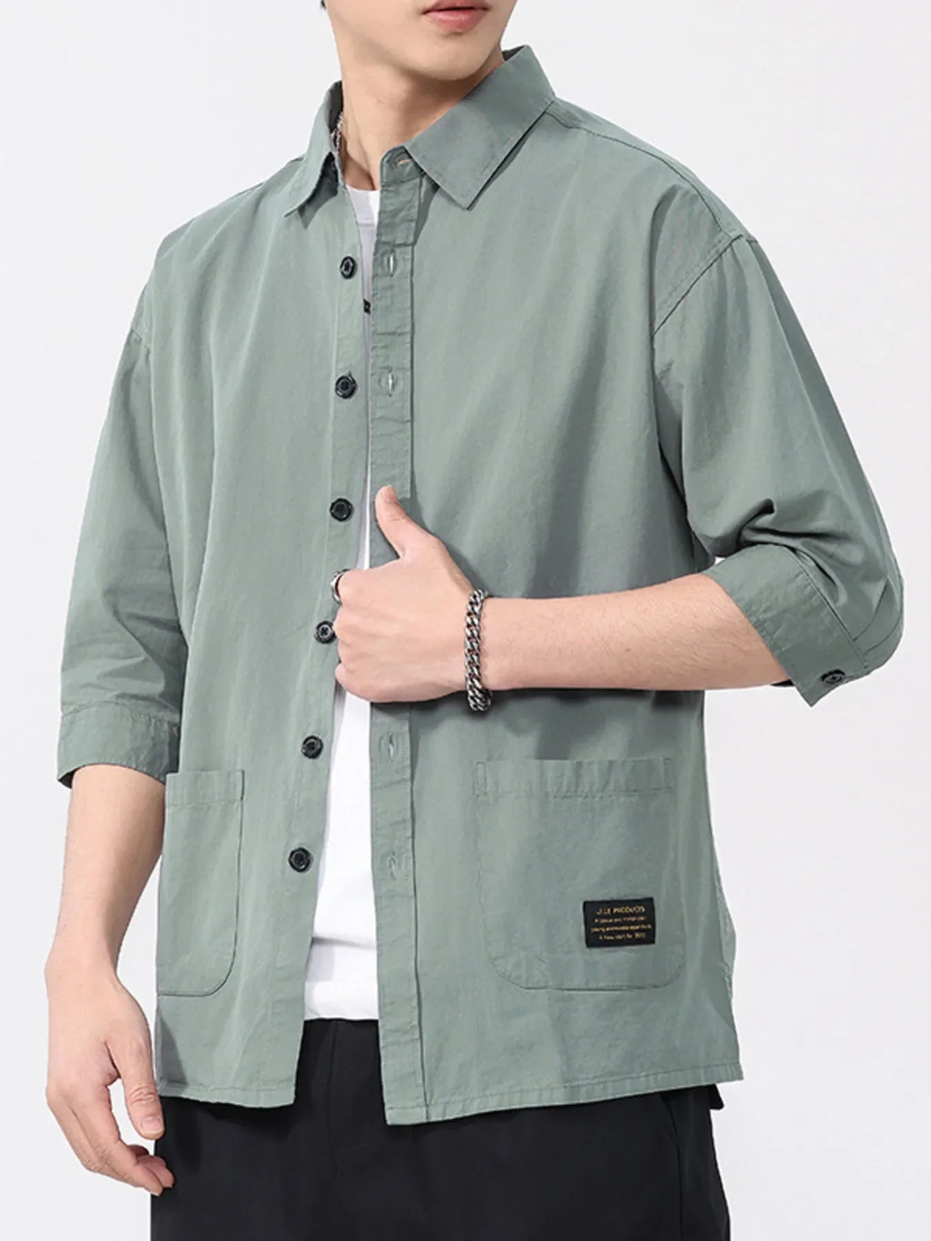 Men's Plus Size Button Up 3/4 Sleeve Shirt
