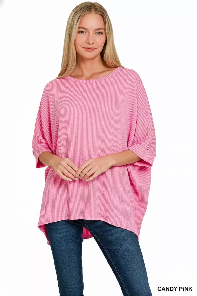 Zenana Raised Rib Bat Sleeve Top