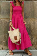 Plaid Square Neck Fit-and-flared Vacation Sundress