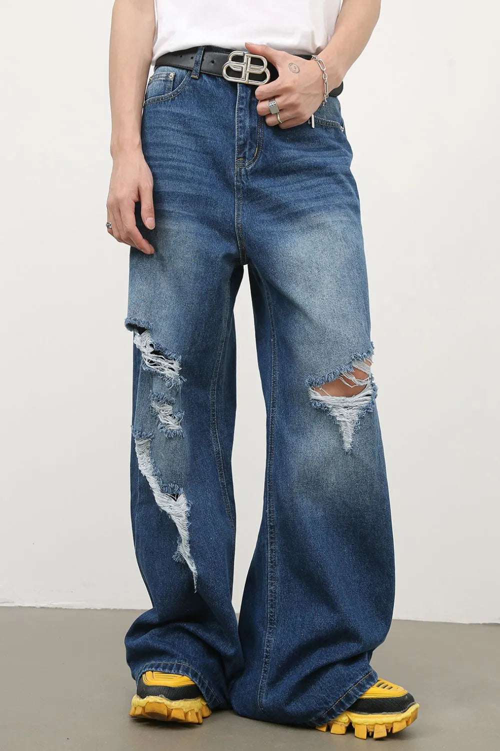 Men's Distressed Wide Leg Jeans