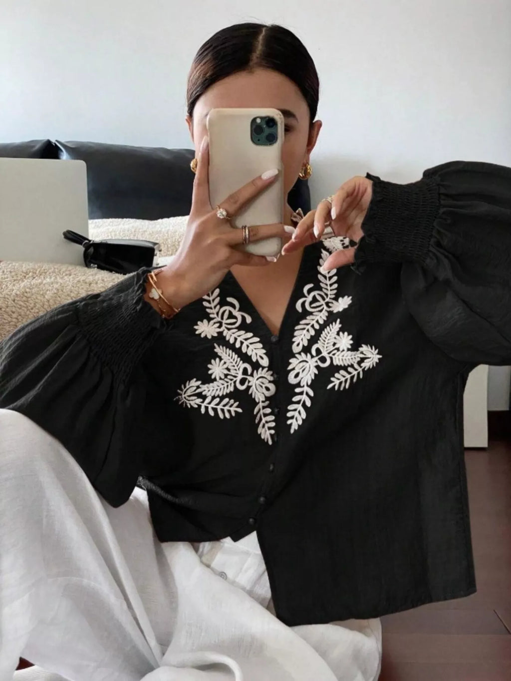 Embroidered Long Sleeve Blouse