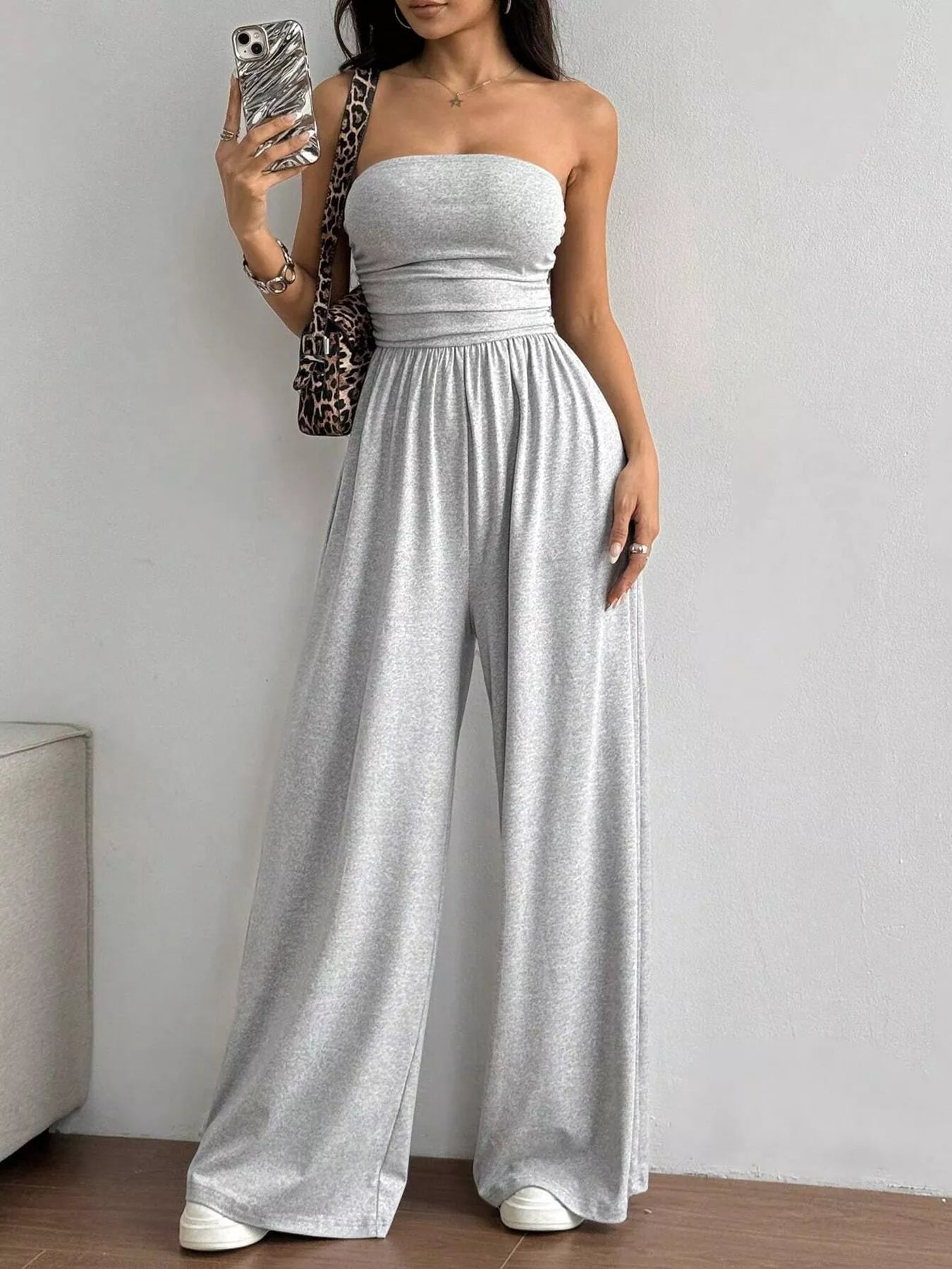 Effortless Chic Tube Top Wide Leg Jumpsuit