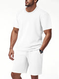 Men's Full Size Textured Round Neck Top and Shorts Set Plus SIze