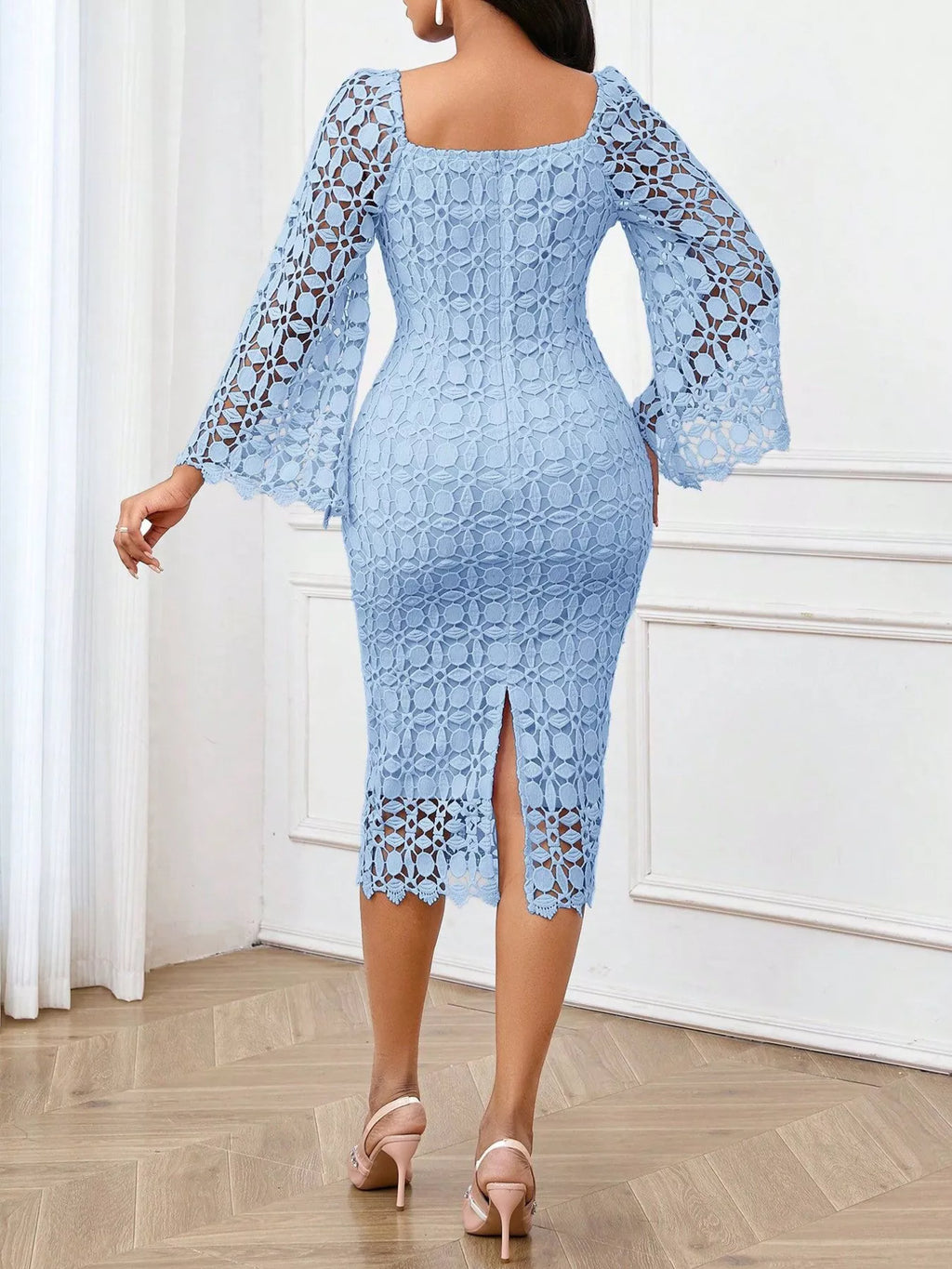 Lace Square Neck Midi Dress