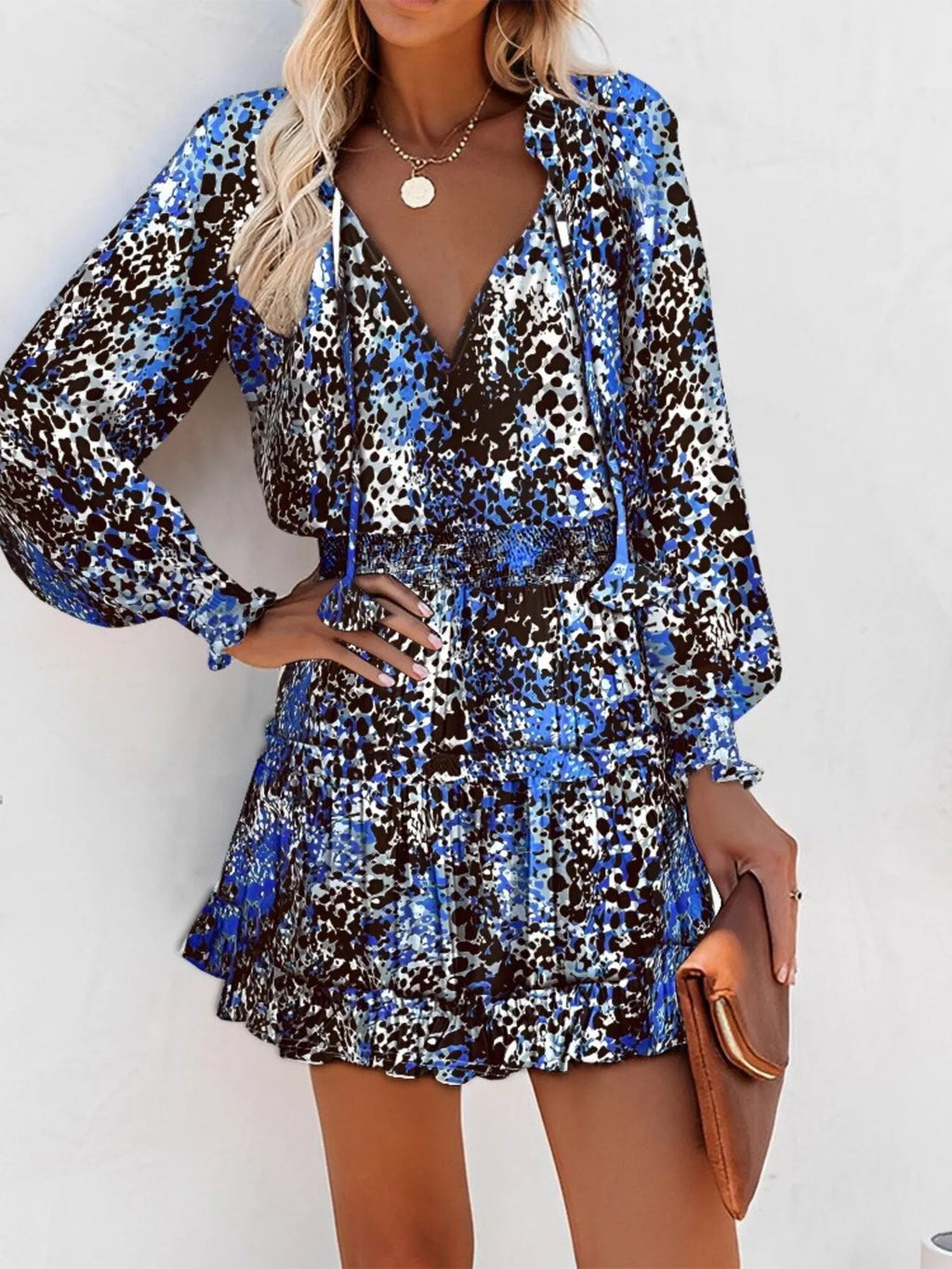 Tie Neck Lantern Sleeve Dress