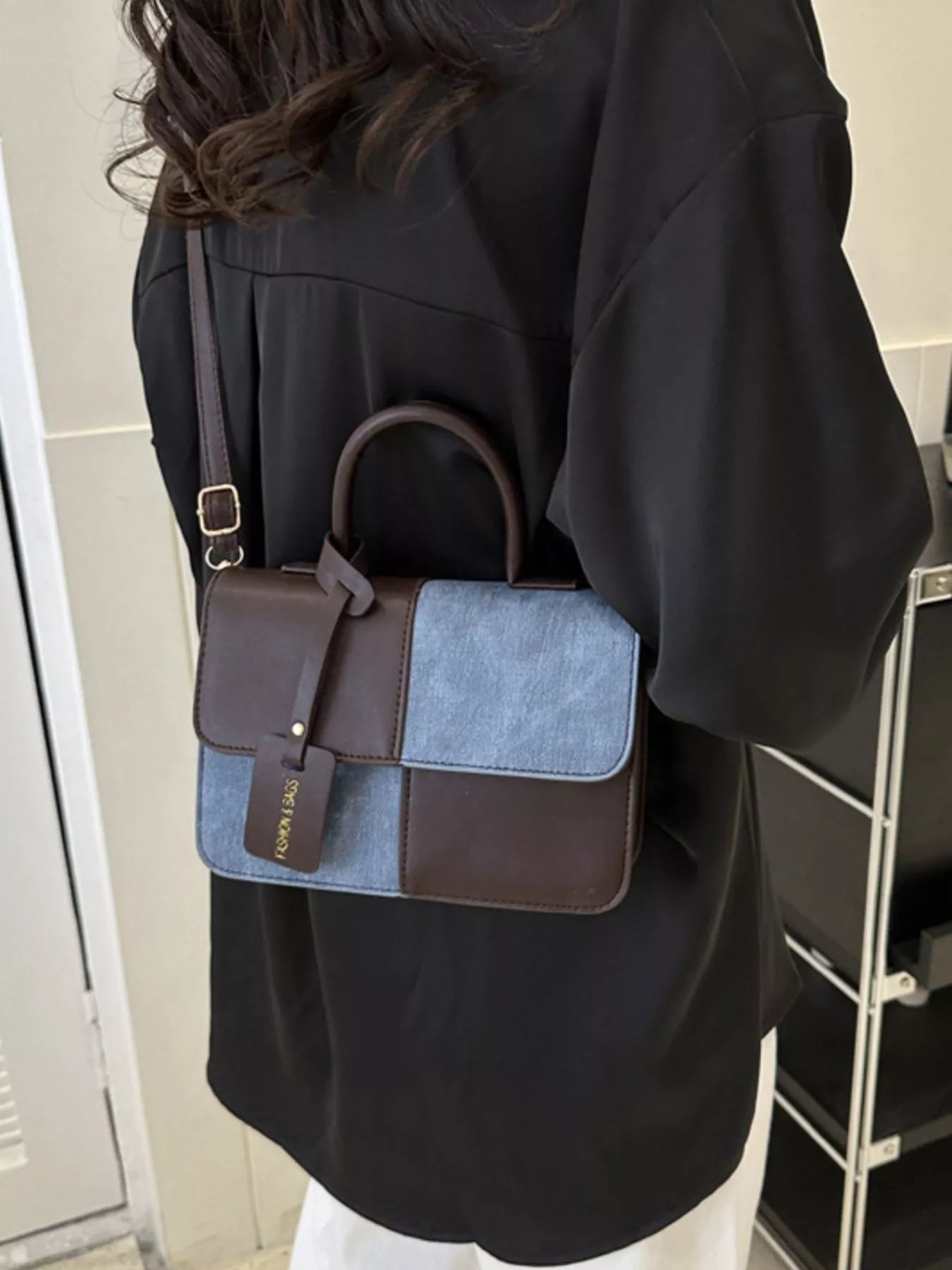 Two-Tone PU Leather Crossbody Bag
