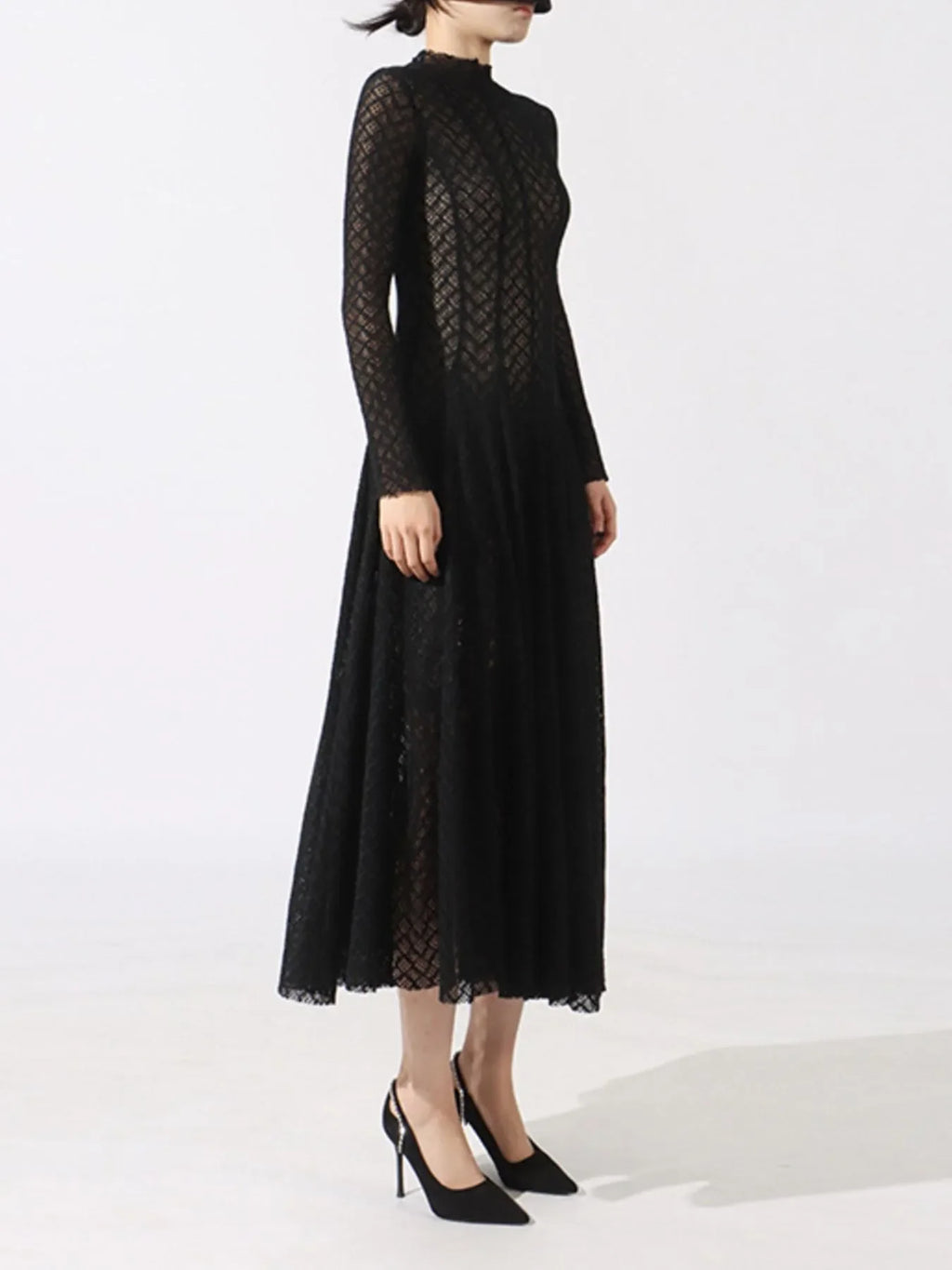 Lace Mock Neck Long Sleeve Dress