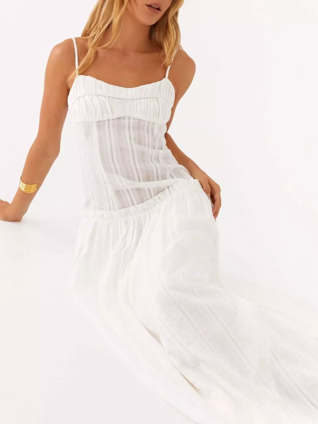 Ruched Spaghetti Strap Maxi Dress