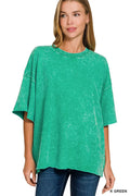 Zenana French Terry Washed Drop Shoulder Short Sleeve Top