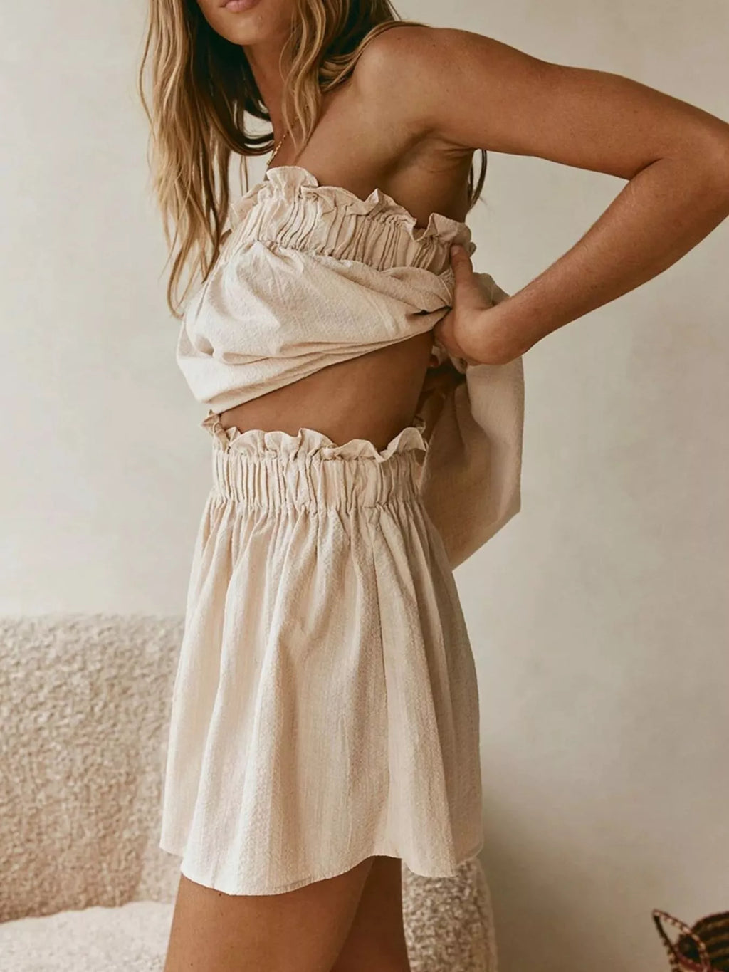 Full Size Strapless Top and High-Waisted Skirt Set Plus Size