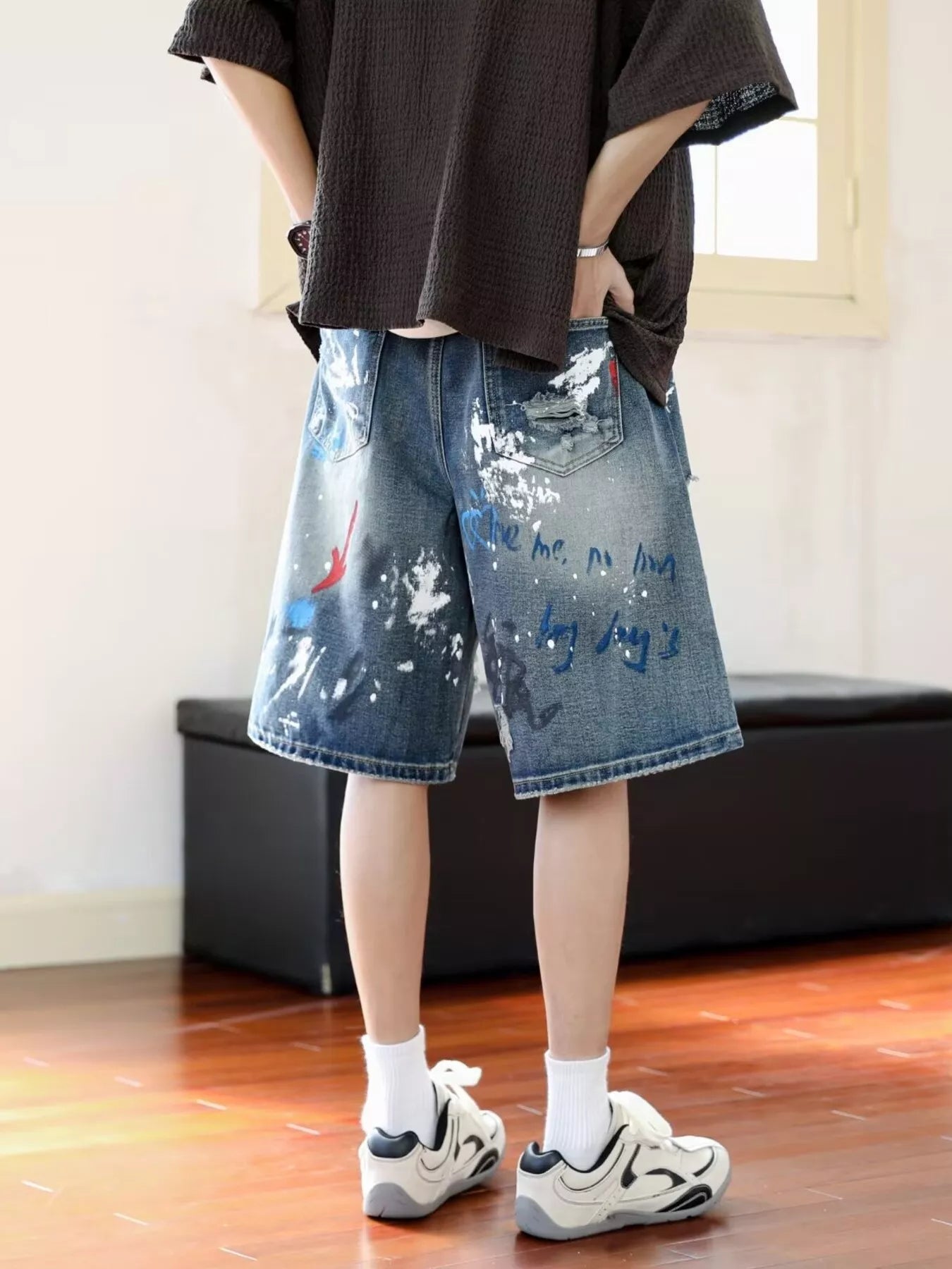 Men's Plus Size Distressed Loose Fit Denim Shorts