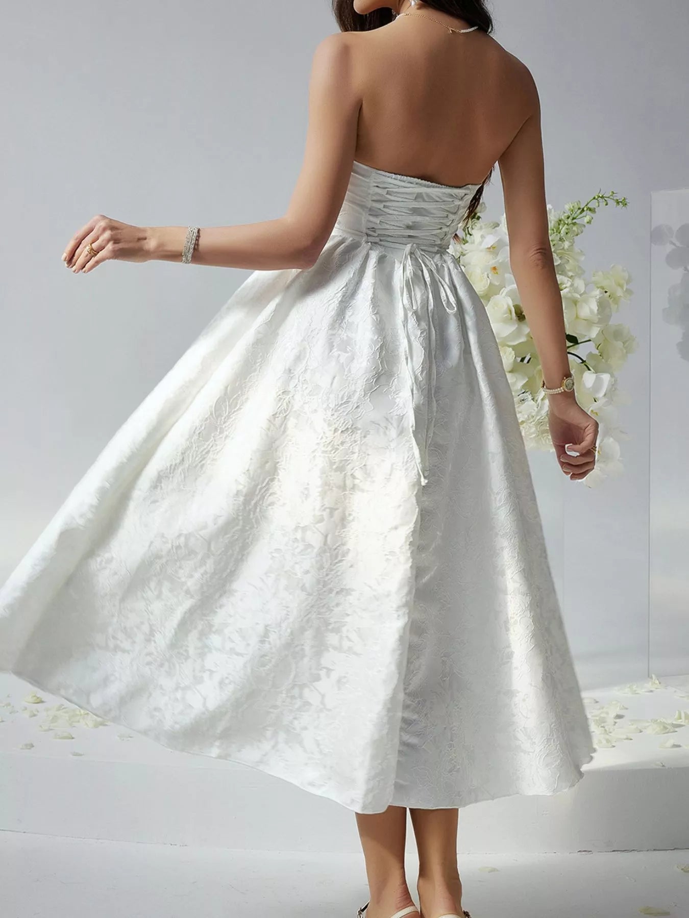Lace Up Tube Midi Dress