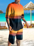 Men's Full Size Printed Short Sleeve Tee and Shorts Set Plus Size