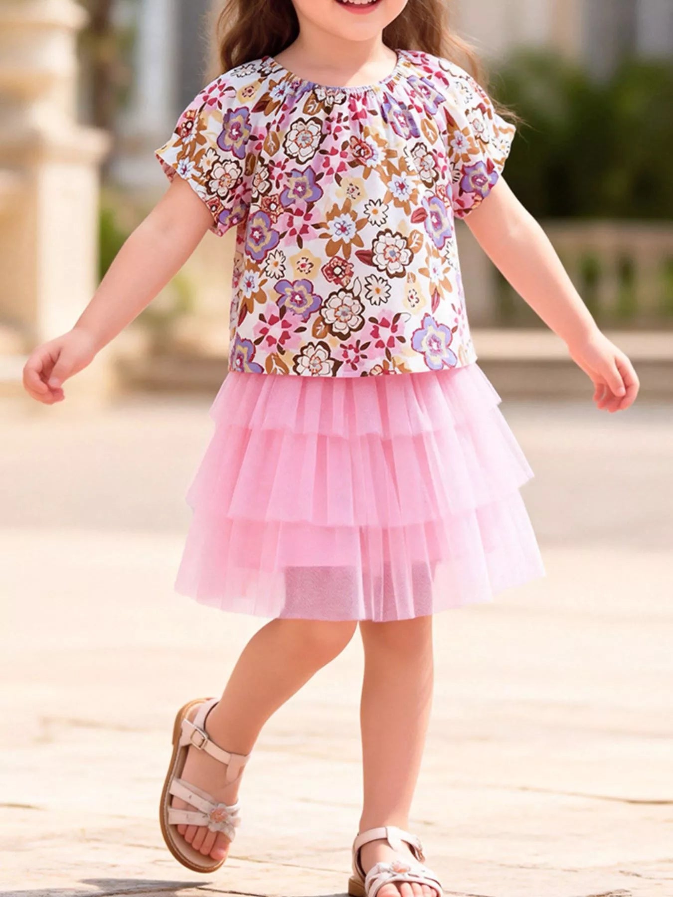 Children's Floral Top and Tulle Skirt Set