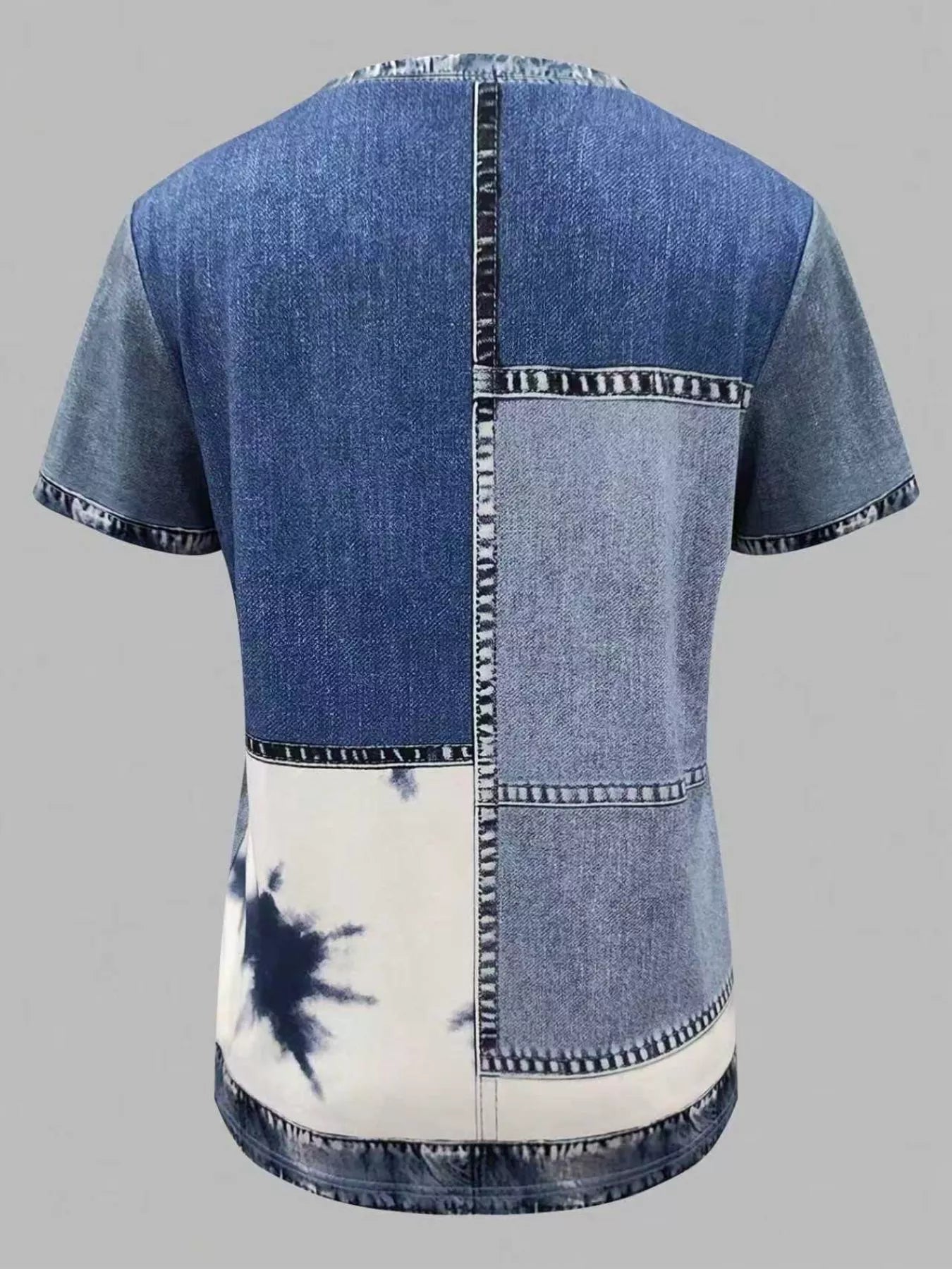 Denim Patchwork Short Sleeve Blouse