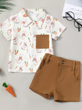 Children's Bunny & Carrot Print Short Sleeve Shirt & Shorts Set
