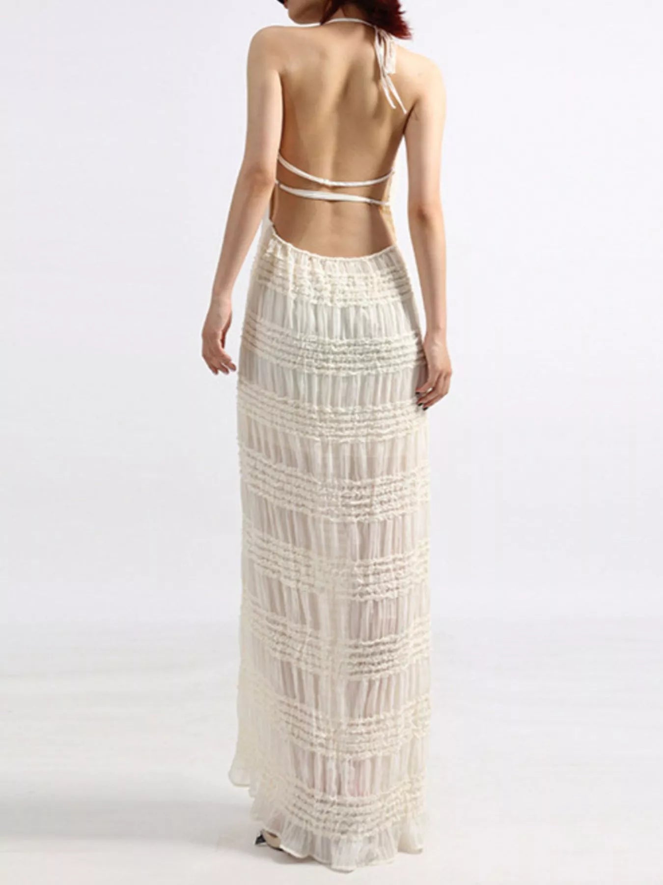Backless Halter Neck Ruched Maxi Dress