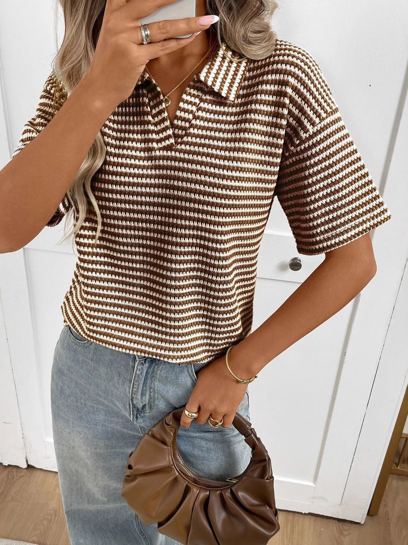 Striped Knit Short Sleeve Top