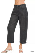 Zenana High Rise Barrel-Leg Cropped Jeans