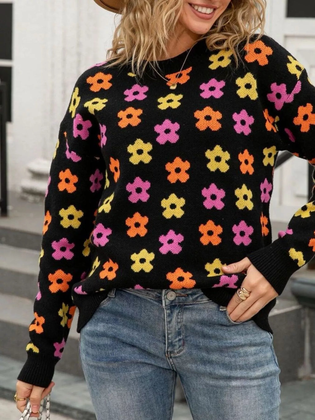 Floral Crew Neck Sweater
