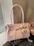 Leather Shoulder Bag with Dog Charm