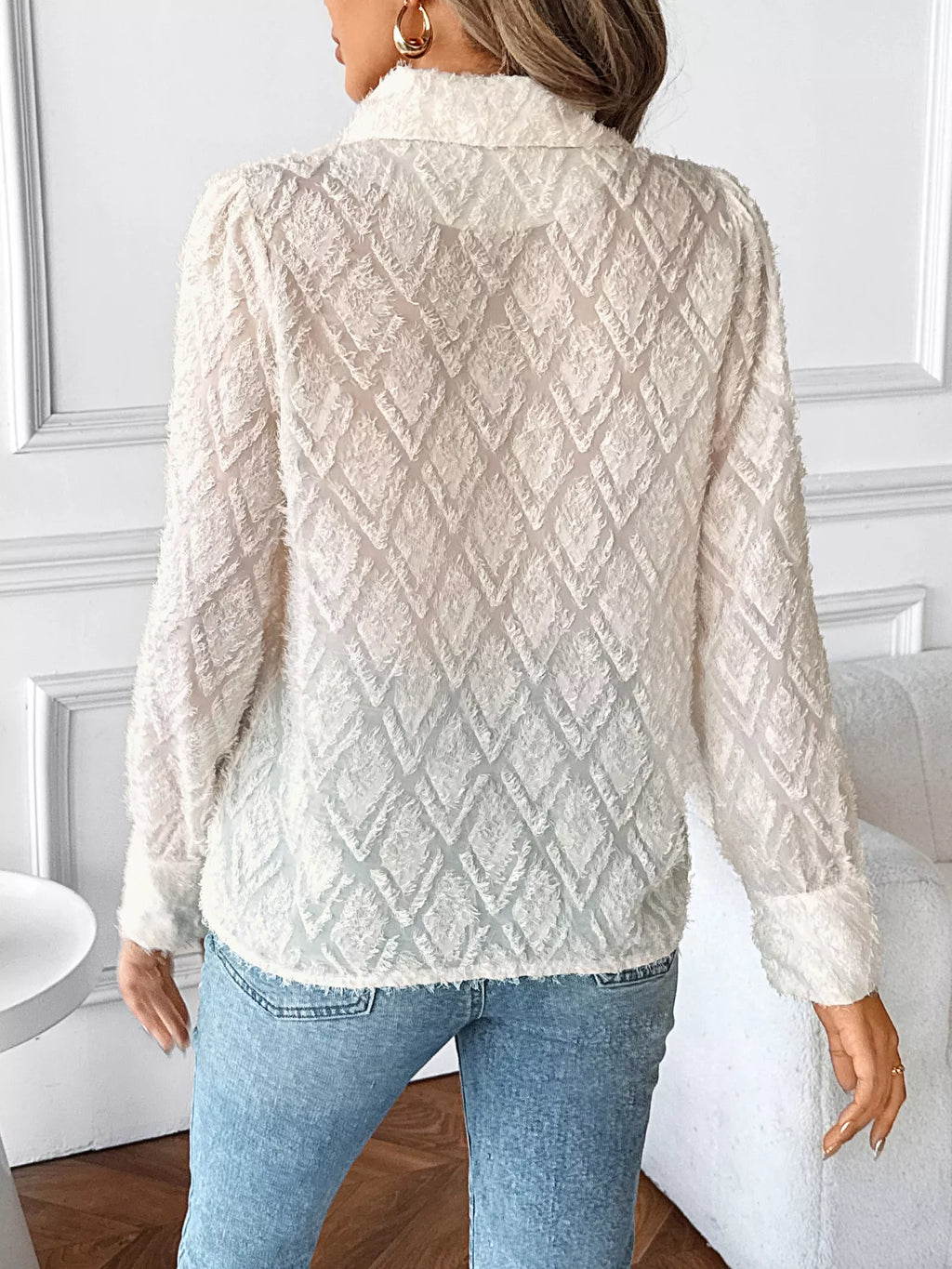 Textured Long Sleeve Button-Up Shirt