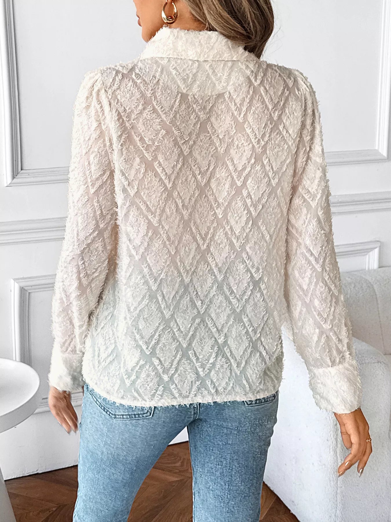 Textured Long Sleeve Button-Up Shirt