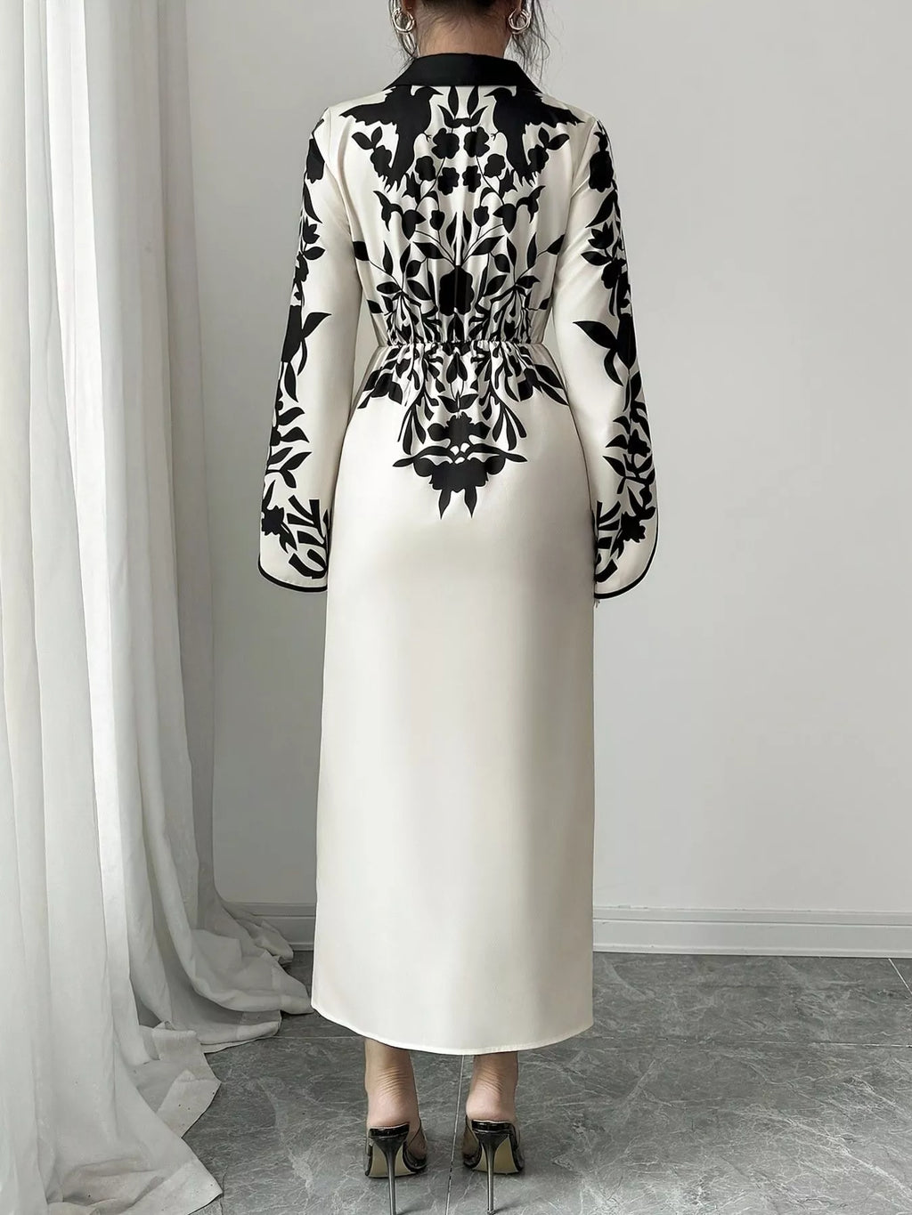 Slit Long Sleeve Wrap Midi Dress