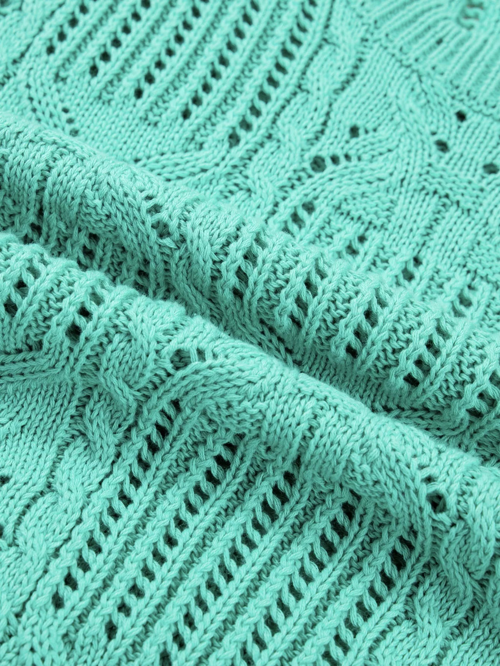 Pointelle Knit Patterned Scalloped Trim Short Sleeve Sweater