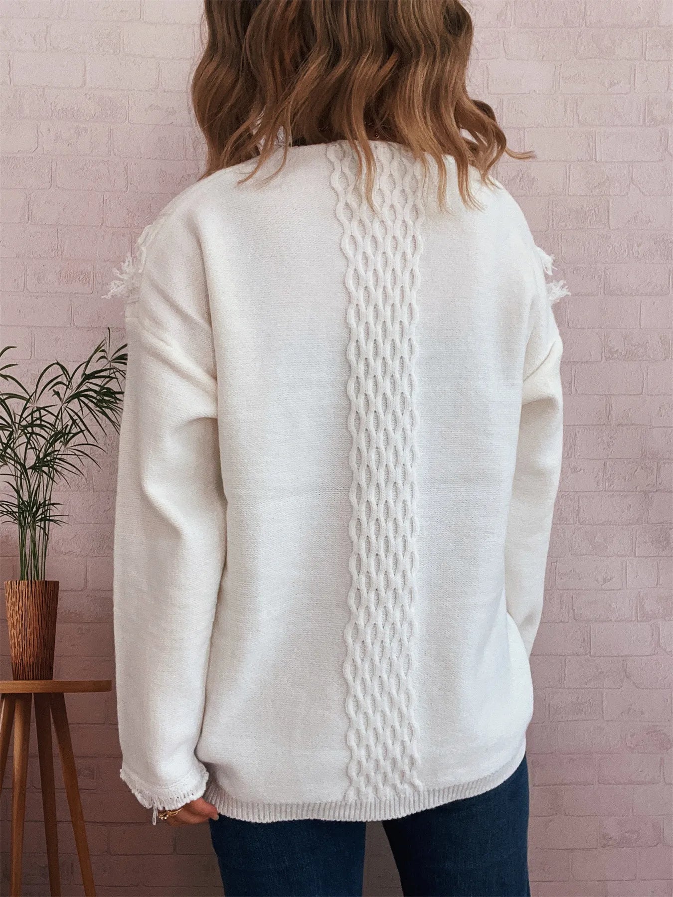 Raw Hem Lace Up Front Sweater