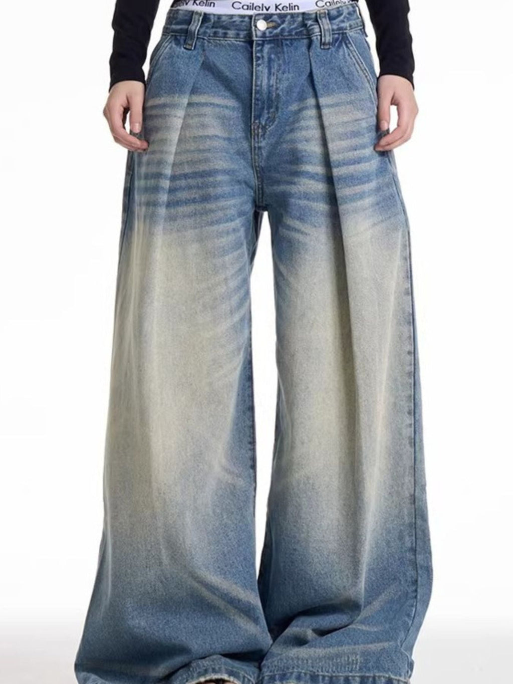 Men's Full Size Wide Leg Wash Jeans Plus Size