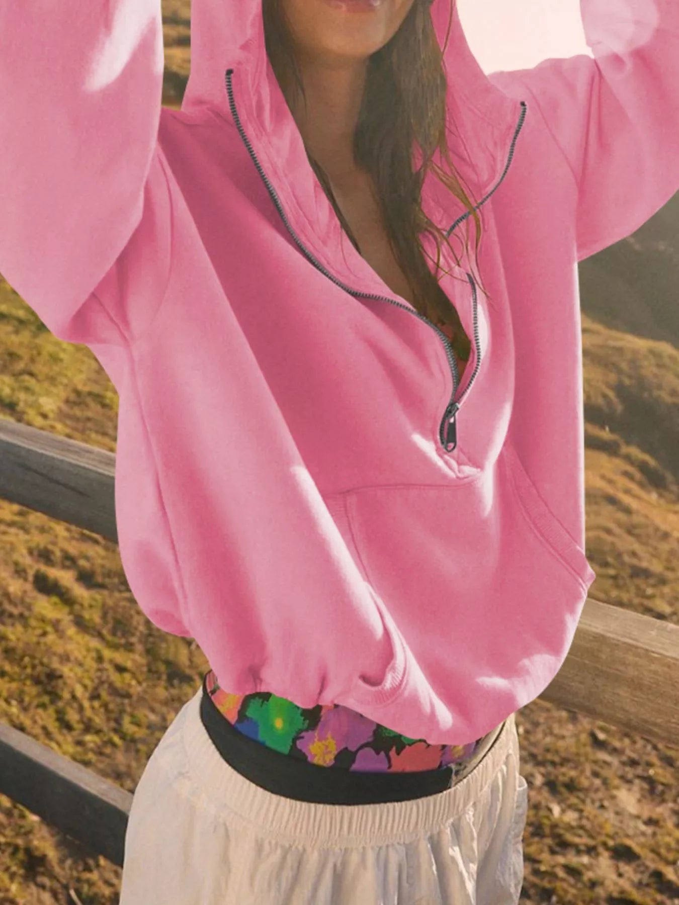 Half-Zip Dropped Shoulder Hoodie