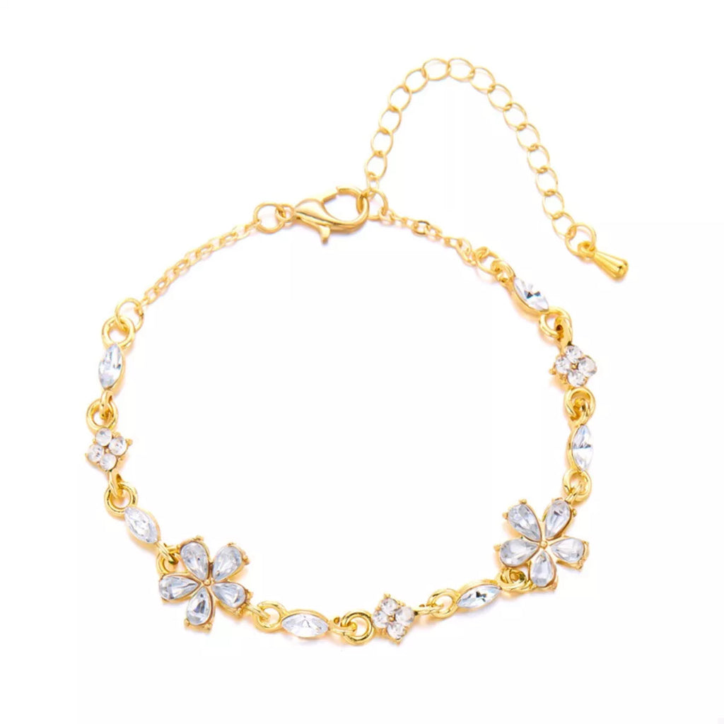 18K Gold-Plated Rhinestone Flower Bracelet
