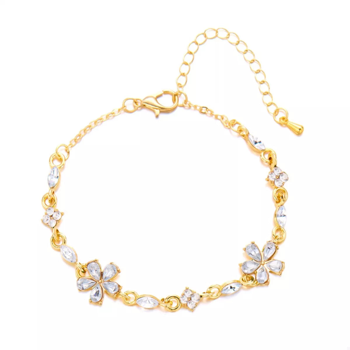 18K Gold-Plated Rhinestone Flower Bracelet