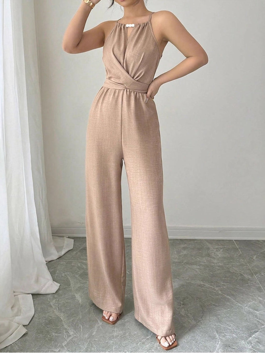 Sleeveless Tie Waist Wide Leg Jumpsuit