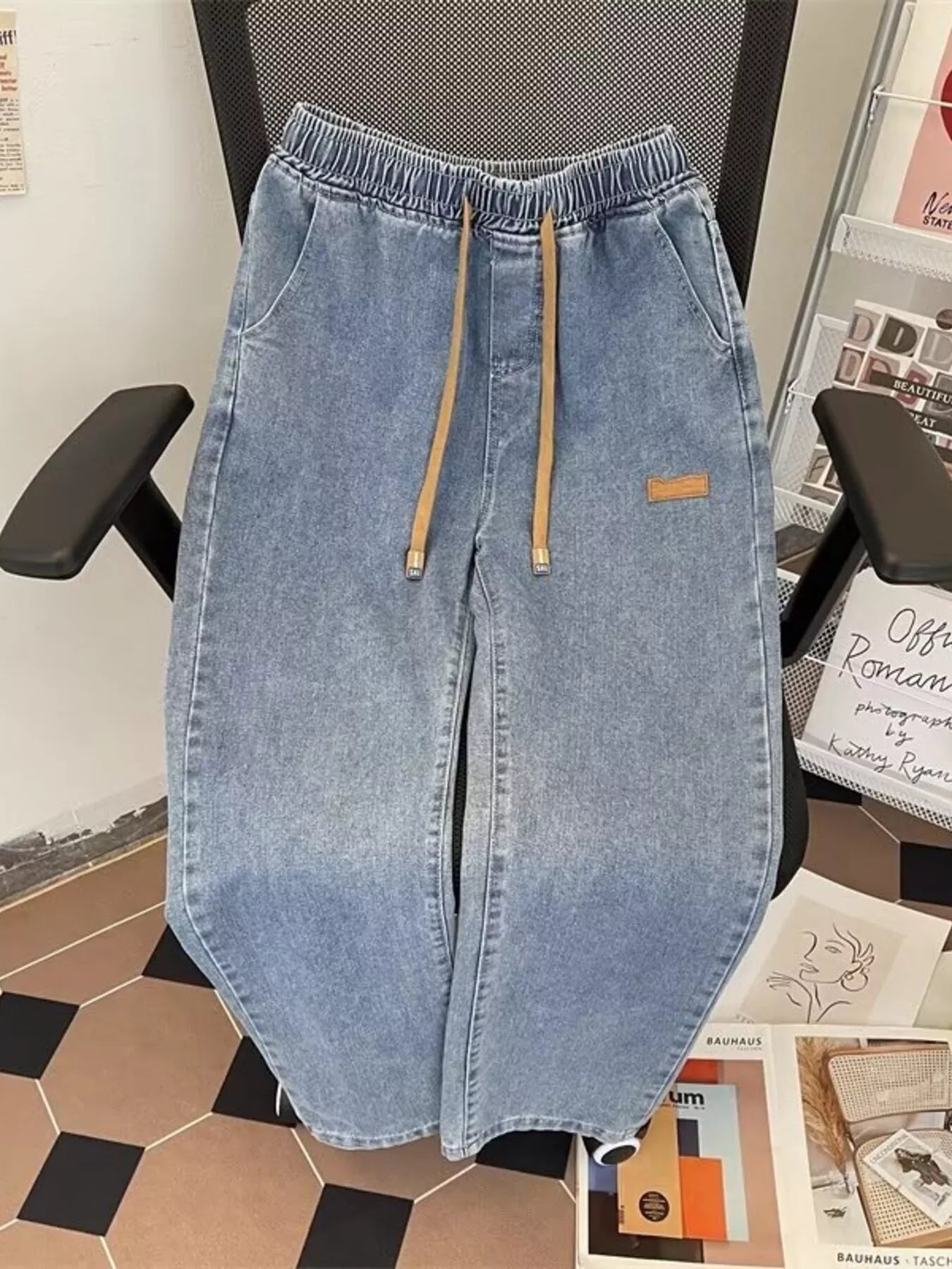 Men's Plus Size Drawstring Wide Leg Jeans