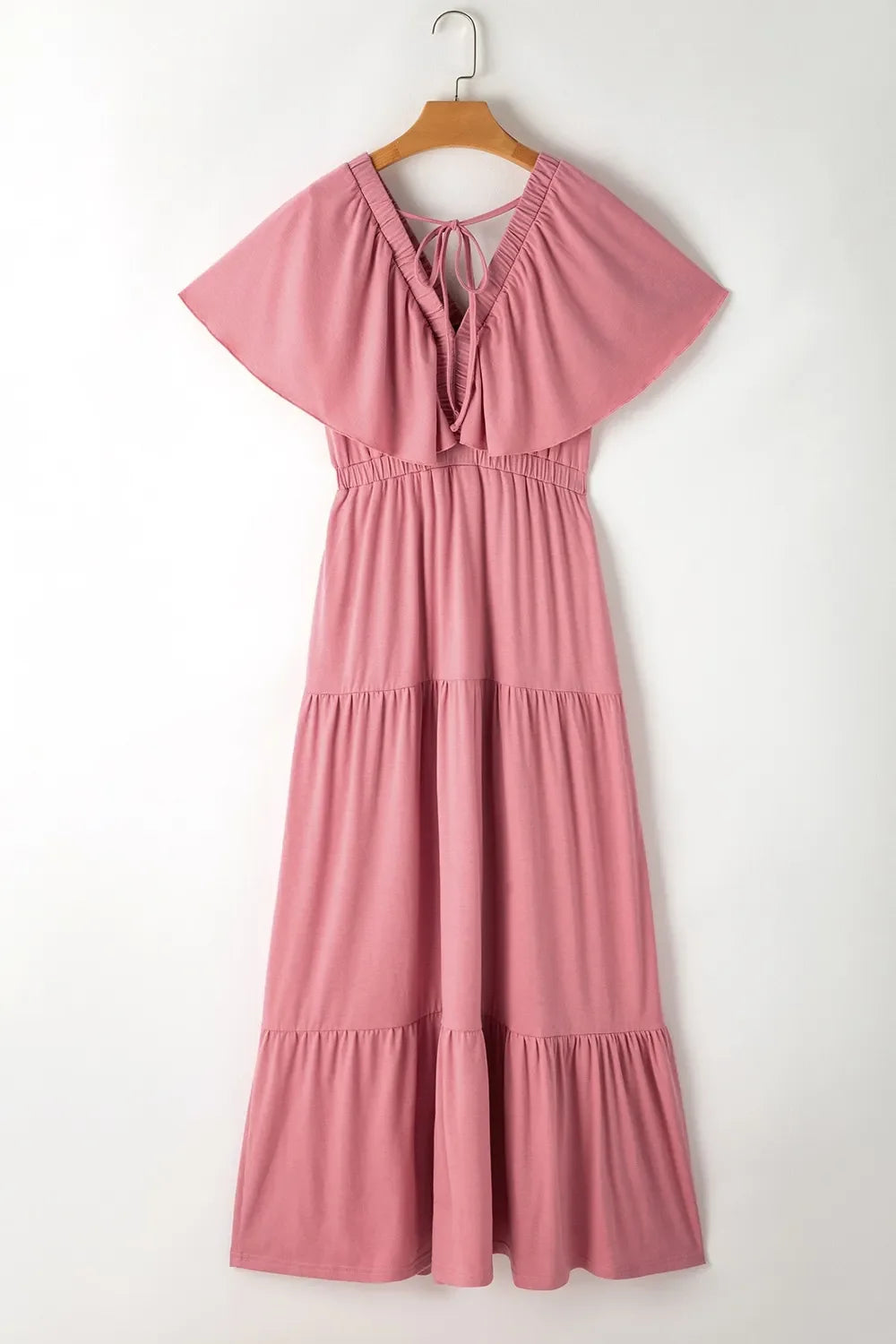 Ruffled V Neck Flutter Sleeve Maxi Dress