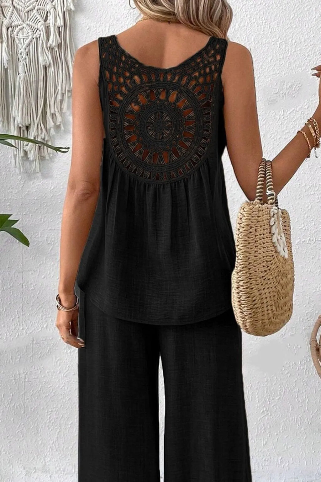 Round Neck Tank and Wide Leg Pants Set