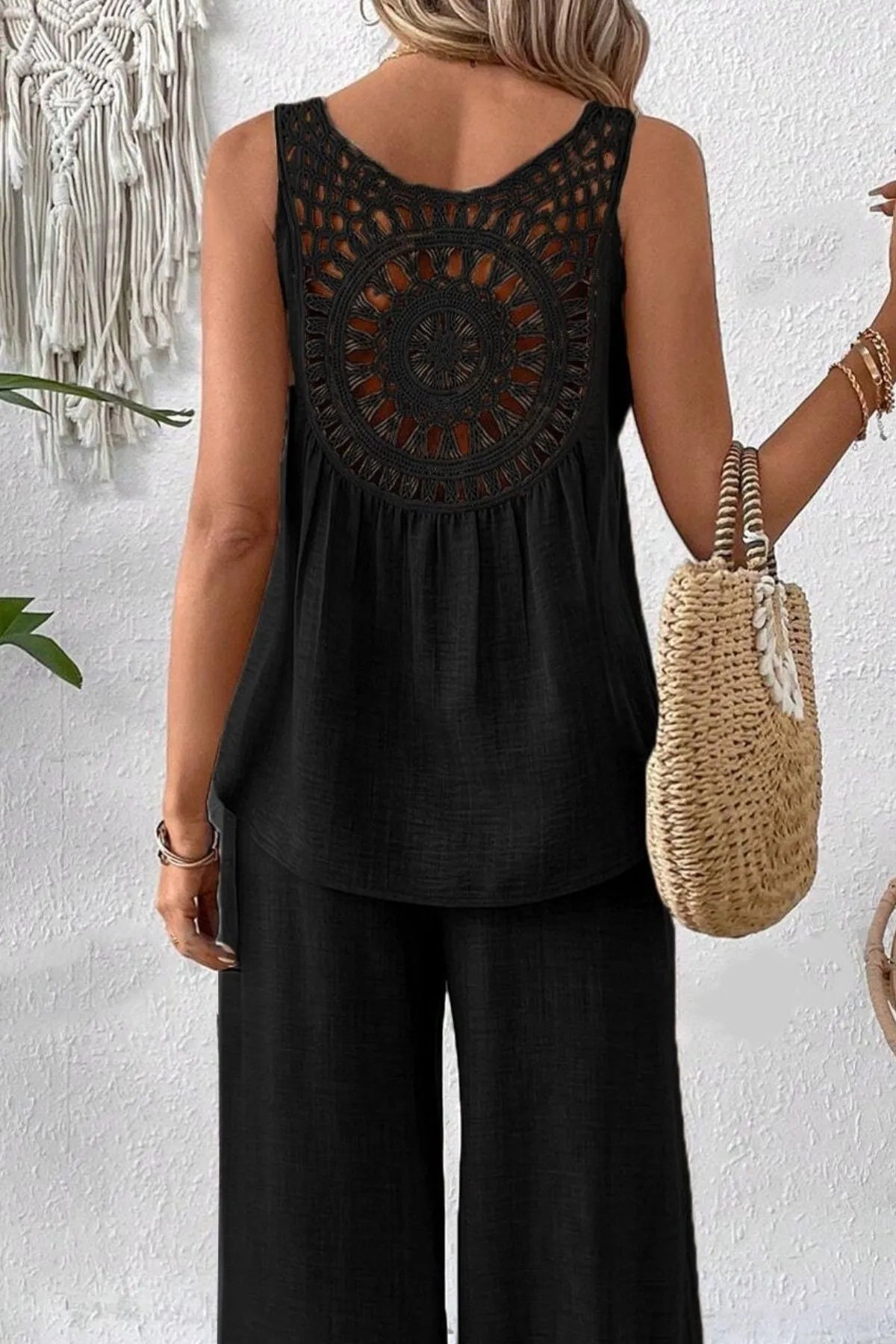 Round Neck Tank and Wide Leg Pants Set