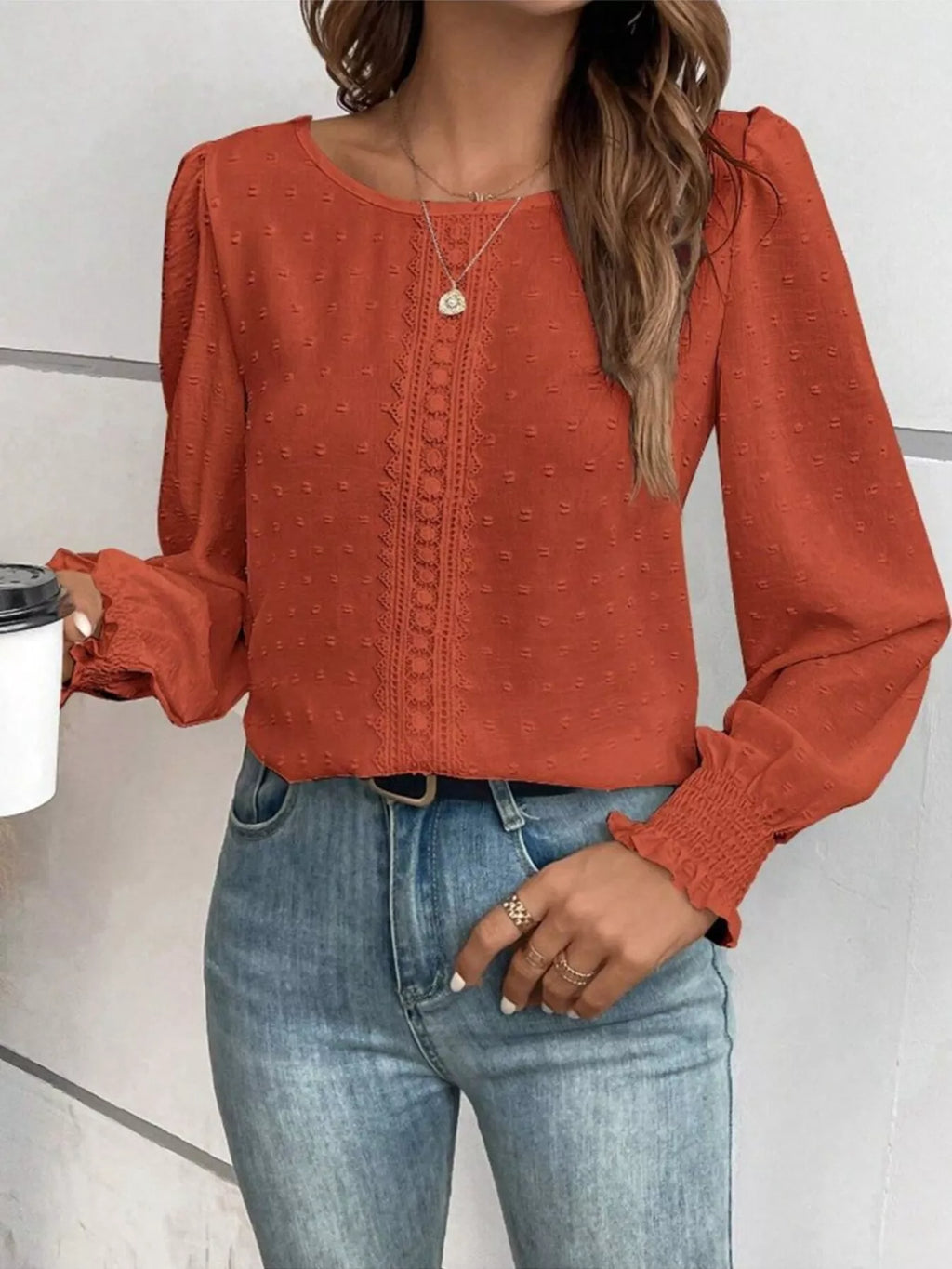 Swiss Dot Long Sleeve Blouse