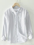 Men's Plus Size Striped Button Up Long Sleeve Shirt